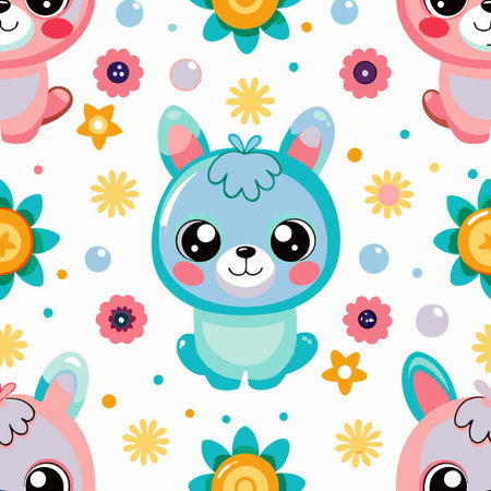 Cute bunny and flower seamless pattern.の素材