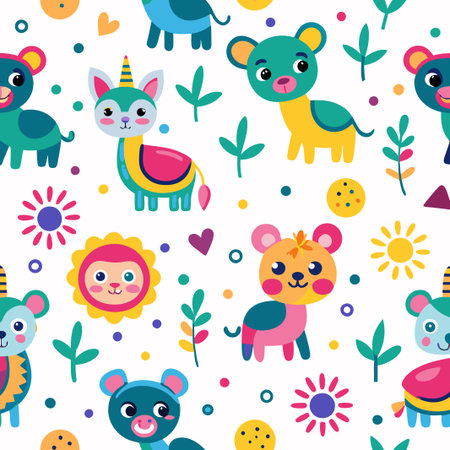 Colorful cute animal seamless pattern. (1)の素材
