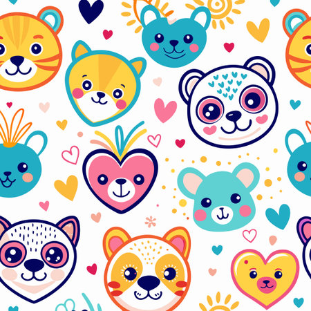 Cute animal faces seamless pattern. (4)の素材