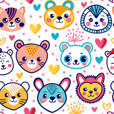 Cute animal faces seamless pattern.の素材