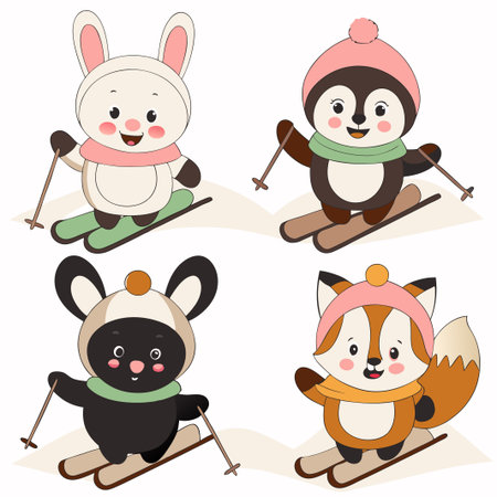 Cute animals skiing. (4)の素材