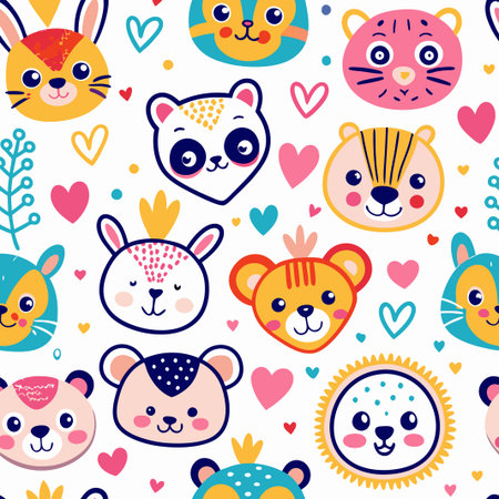 Cute animal faces seamless pattern. (1)の素材