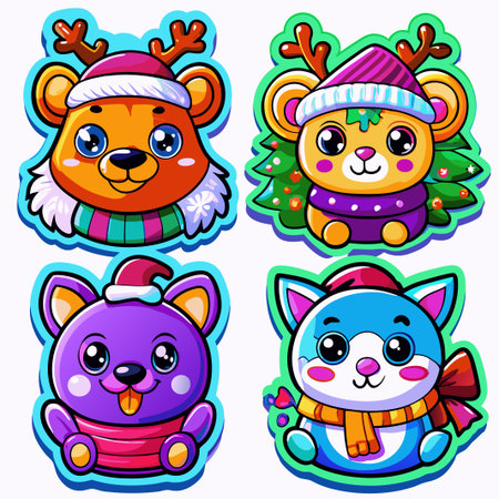 Four cute Christmas animal characters. (4)の素材