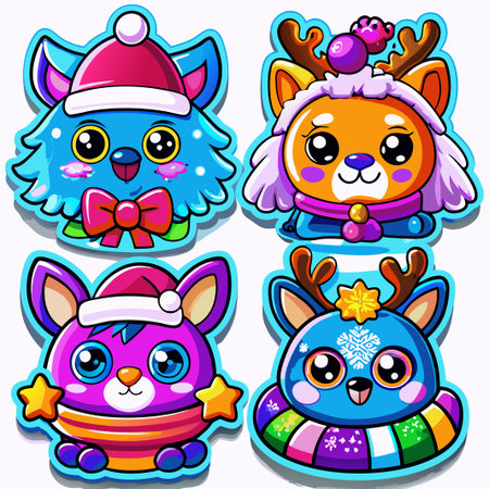 Four adorable Christmas animal characters. (7)の素材