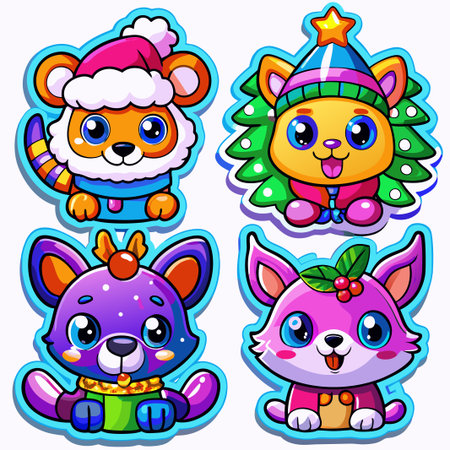 Four adorable cartoon animals in winter outfits. (6)の素材