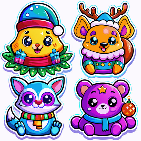 Cute Christmas animal characters. (3)の素材