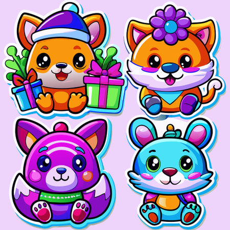 Cute cartoon animal stickers. (1)の素材