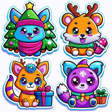 Cute cartoon Christmas animals.の素材