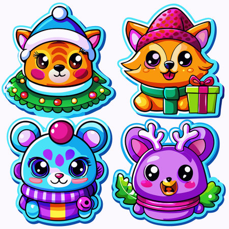 Cute cartoon animals in winter clothes.の素材