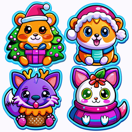 Cute Christmas animal characters. (8)の素材