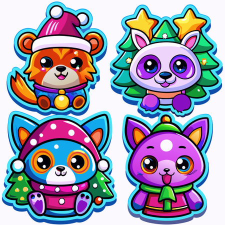 Cute cartoon animals in winter outfits. (2)の素材
