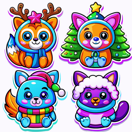 Four adorable Christmas animal characters. (11)の素材