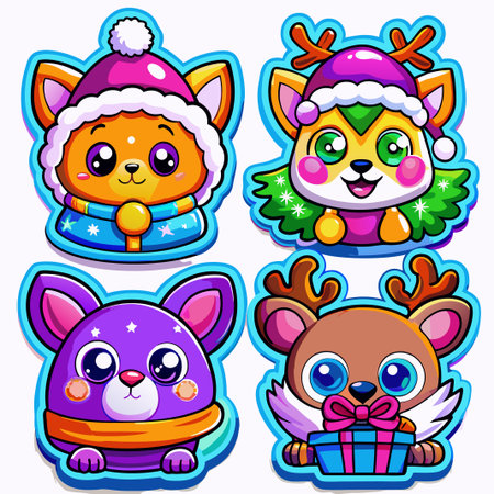 Four adorable cartoon animals in winter outfits. (5)の素材