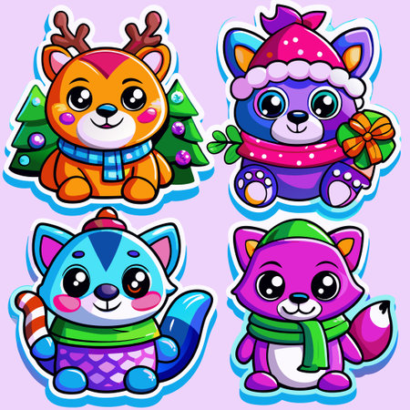 Cute Christmas animal characters. (12)の素材