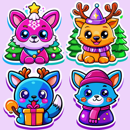 Cute cartoon animals in winter outfits. (1)の素材