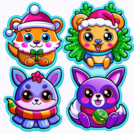 Cute Christmas animals cartoon characters.の素材