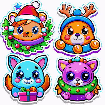 Four adorable Christmas animal characters. (10)の素材