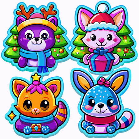 Four adorable Christmas animal characters. (9)の素材