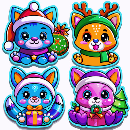 Four adorable Christmas animal characters. (4)の素材