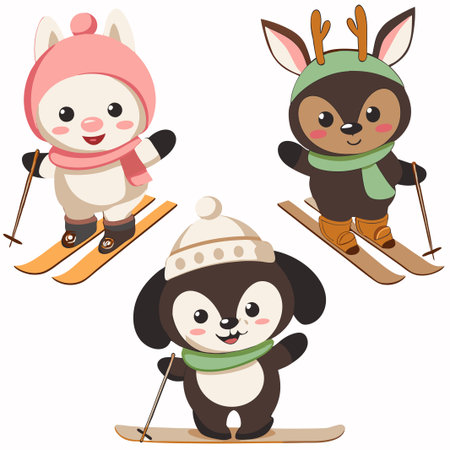 Cute animals skiing winter sports. (1)の素材