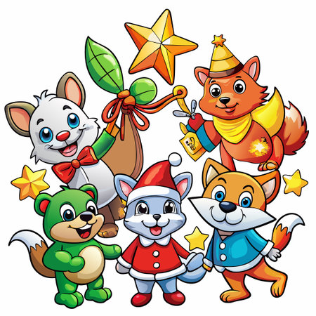 Cute cartoon animals celebrating Christmas. (16)の素材