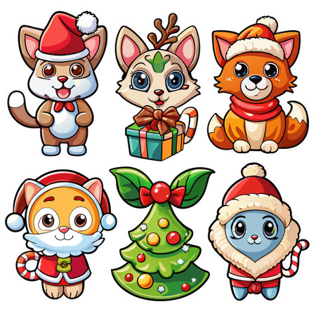 Six adorable Christmas animals and tree. (12)の素材