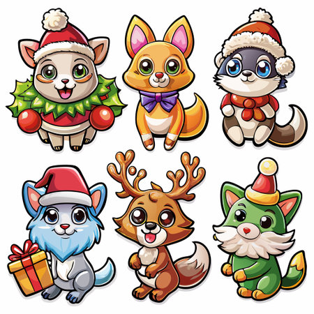 Six adorable Christmas animal characters. (26)の素材