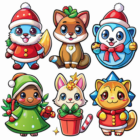 Six adorable Christmas animal characters. (28)の素材