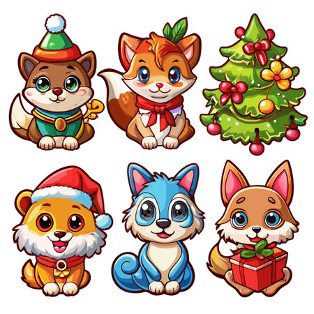 Cute cartoon animals celebrating Christmas. (40)の素材