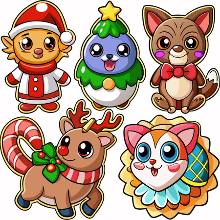 Cute Christmas cartoon animals and tree. (2)の素材