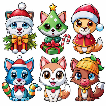 Six adorable cartoon Christmas animals. (16)の素材