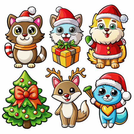 Adorable Christmas animals and tree. (5)の素材