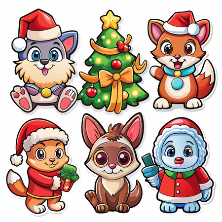 Cute Christmas animals and tree cartoon characters. (4)の素材