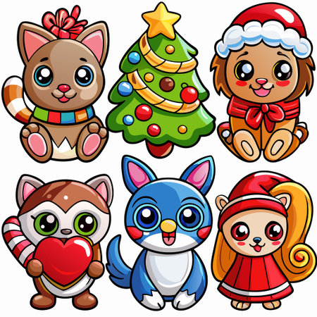 Cute Christmas animals cartoon characters. (25)の素材