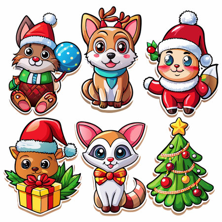 Six adorable Christmas animal characters. (25)の素材