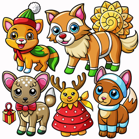 Cute cartoon animal characters in Christmas costumes.の素材