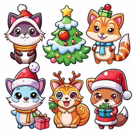 Cute Christmas animals cartoon characters. (40)の素材