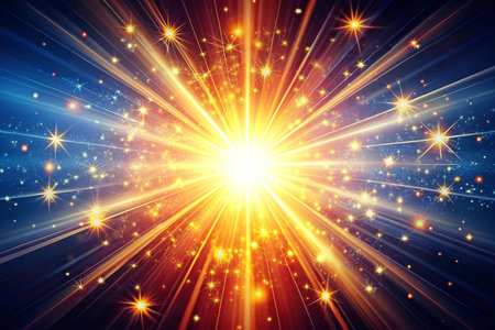 Radiant explosion, starburst, cosmic, galaxy background, digital art, graphic design, celebrationの素材