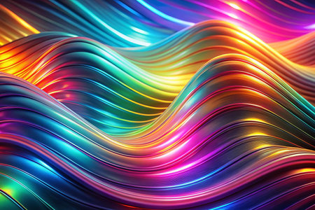 Abstract vibrant wavy ribbons, colorful dynamic backgroundの素材