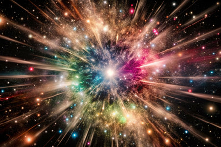 Cosmic explosion in space; radiating lightの素材