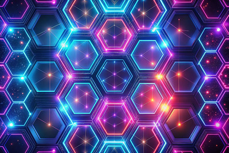 Neon Hexagon Network Pattern, Abstract Backgroundの素材
