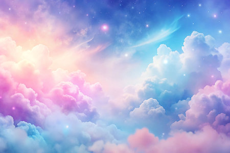 Pastel Cloudscape with Starry Night Skyの素材