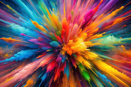 Colorful powder explosion in a vibrant abstract designの素材