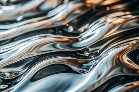 Abstract liquid metal waves, flowing textures, warm lightingの素材