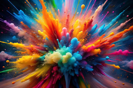 Colorful powder explosion in dark studioの素材