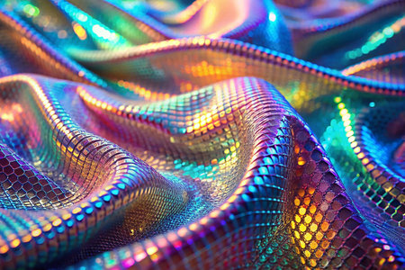Colorful iridescent fabric ripples, abstract backgroundの素材