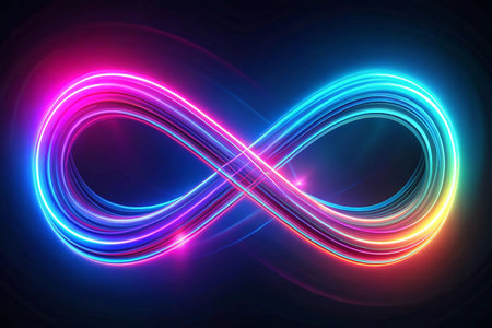 Neon infinity symbol glowing abstract backgroundの素材