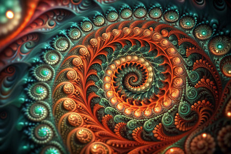 Ornate spiral design, vibrant colors, intricate patterns, abstract backgroundの素材