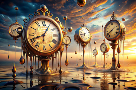 Melting clocks, surreal sunset, liquid time, fantasyの素材