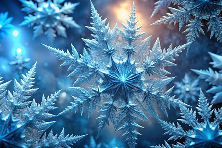 Detailed fractal snowflake, close-up, winter, glowing backgroundの素材